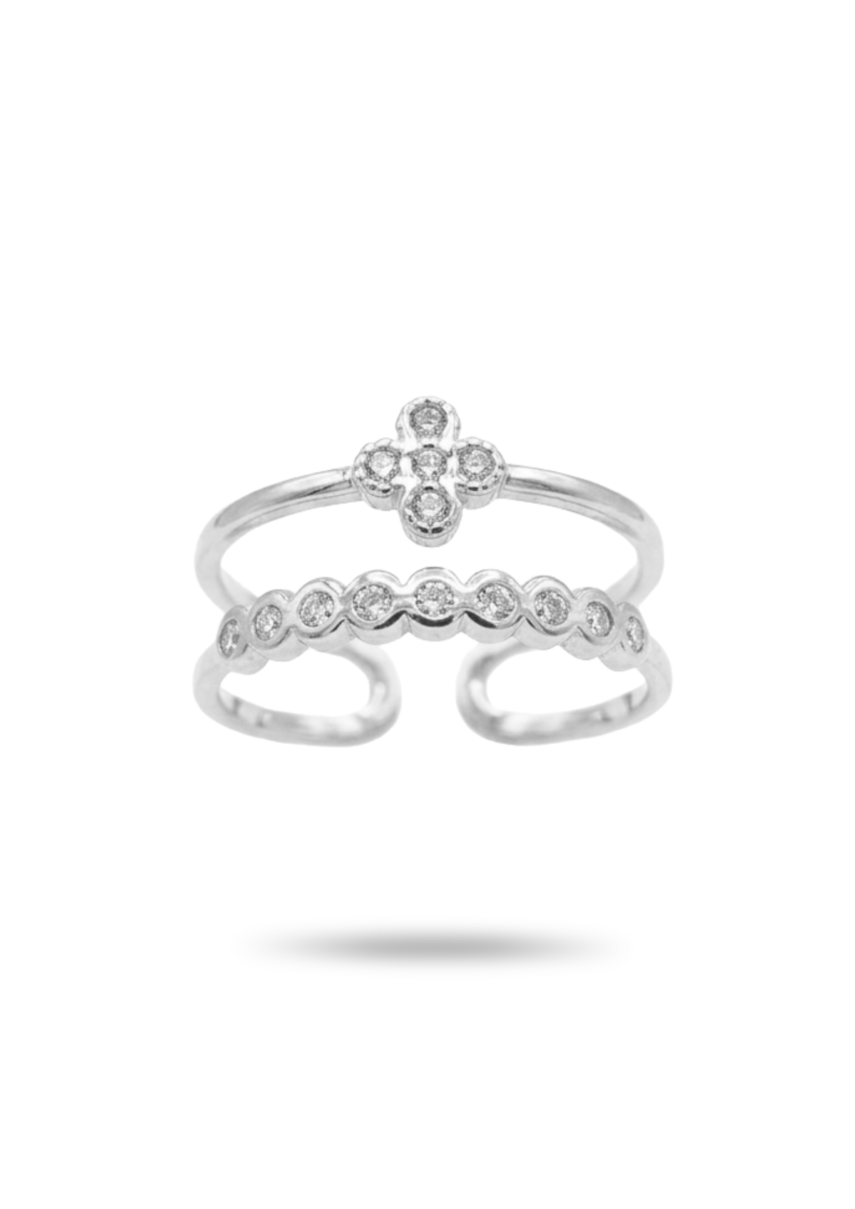 Bague Double Rang Trèfle Strass