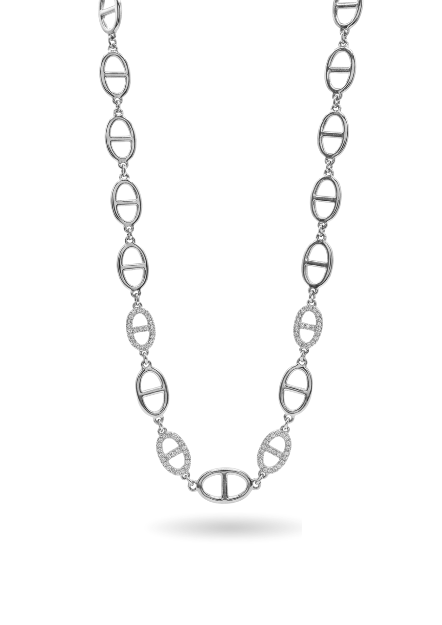 Collier Chaine Maille Marine Strass argent