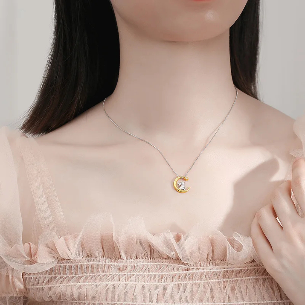 Pendentif Lune Lapin Femme argent