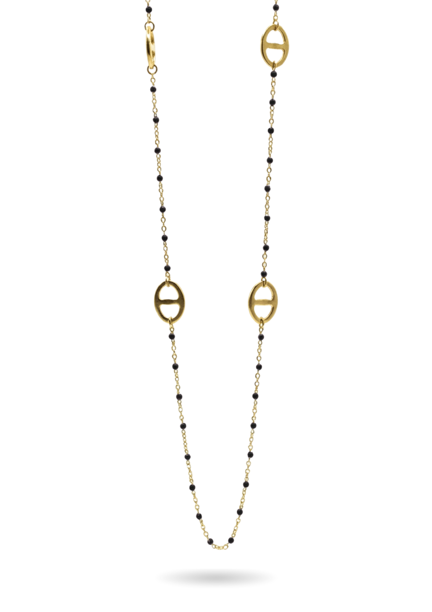 Sautoir Maille Marine Perles noir
