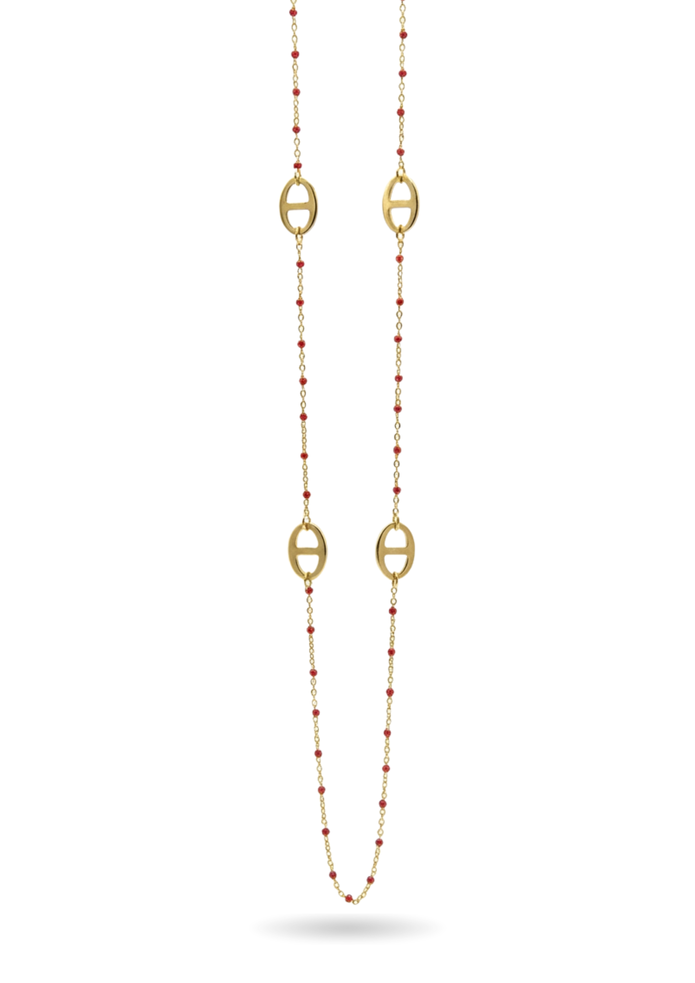 Sautoir Maille Marine Perles rouge