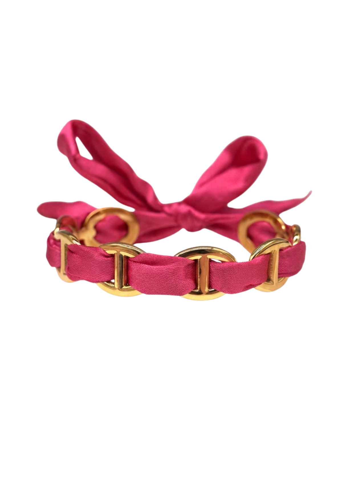 Jonc Maille Marine Ruban fuschia