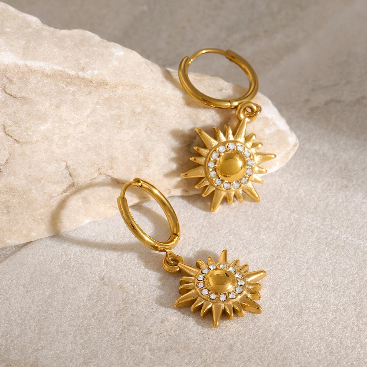 Youthway Delicate Zircon Sun Pendant Stainless Steel Earrings Unusual Waterproof Stylish Jewelry Women Gift 2024