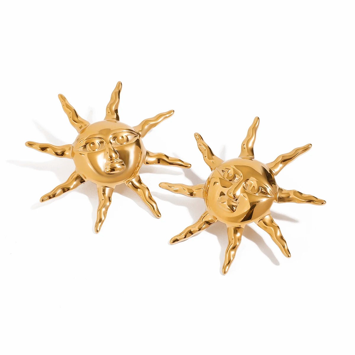 Youthway Vintage Statement 18K Gold PVD Plated Stainless Steel Hammer Pattern Smiling Sun Earrings Anti Allergic Women Jewelry