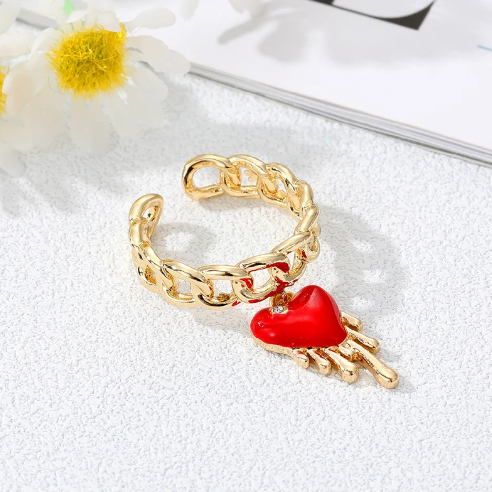 Bague Breloque Cœur Rouge Coulant