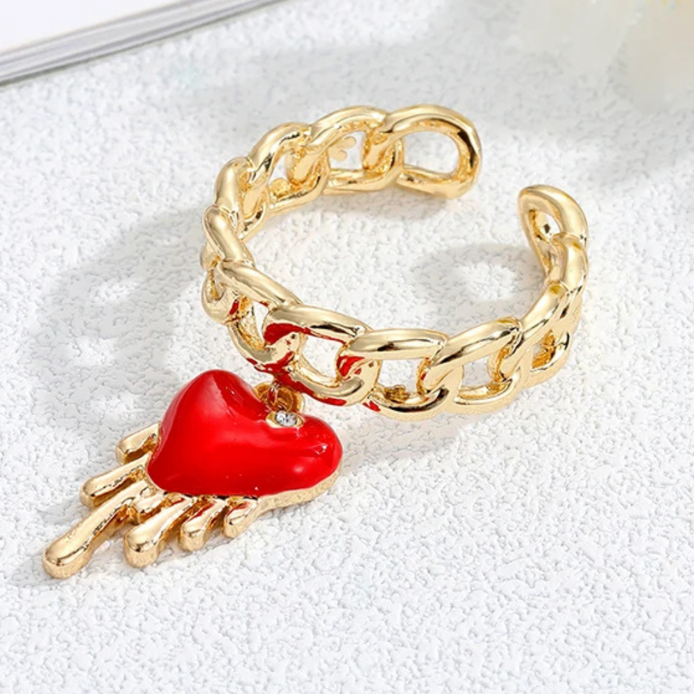 Bague Breloque Cœur Rouge Coulant