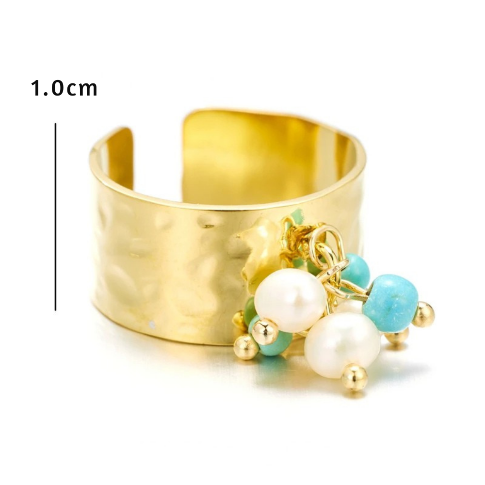 Bague Breloque Perles Blanche et Bleue