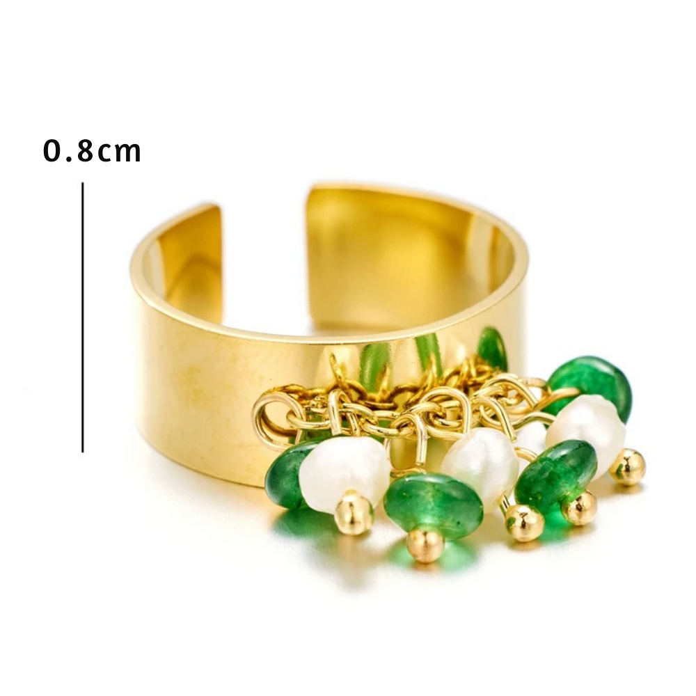 Bague Breloque Perles Blanche et Verte