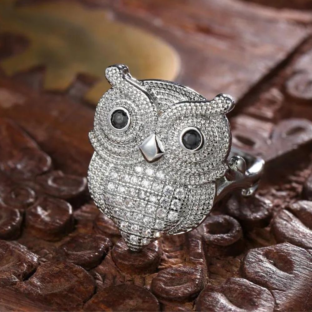 bague pour femme avec hibou et strass