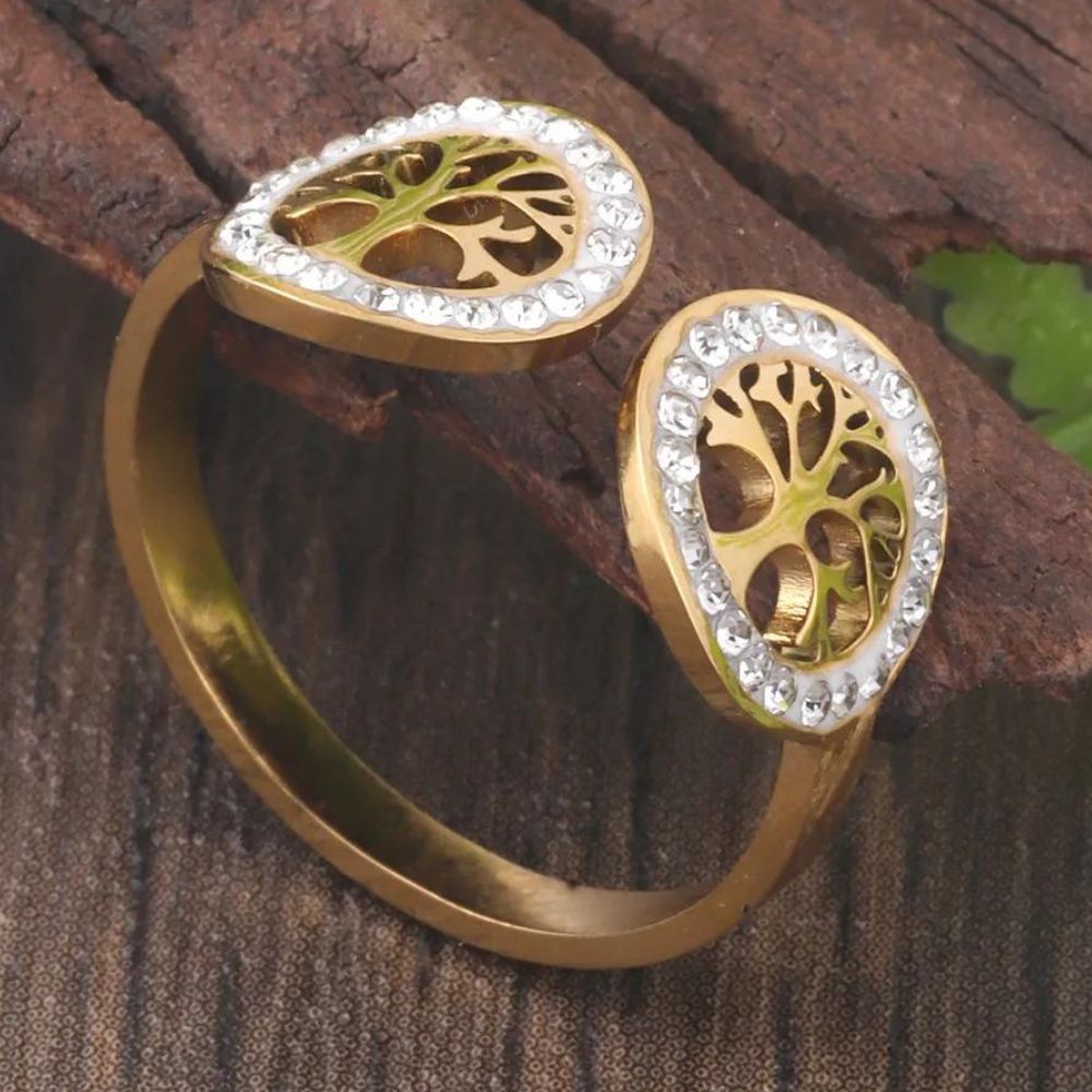 bague de couleur or avec une double arbre de vie