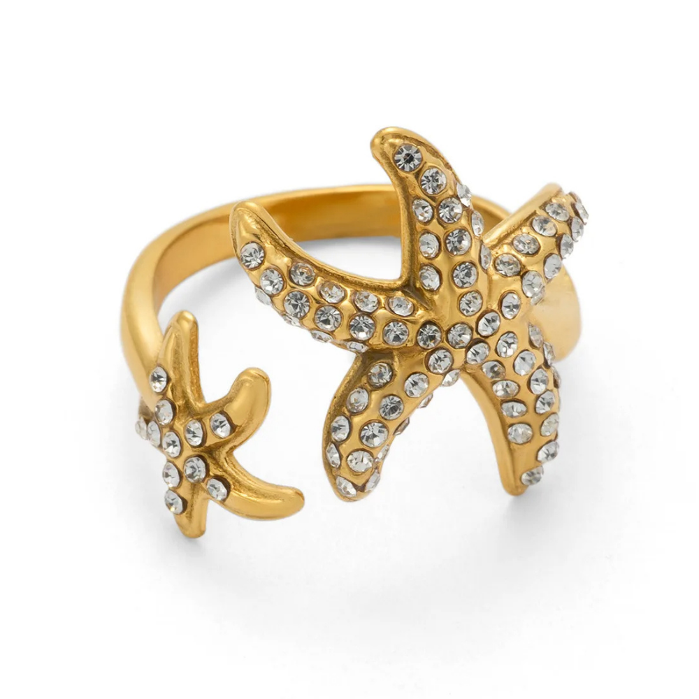 Bague Double Étoile de Mer Strass