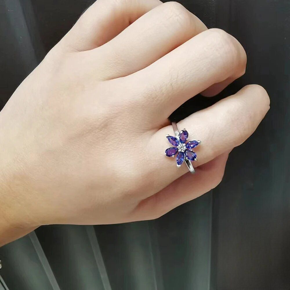 Bague Fleur Bleue Argent