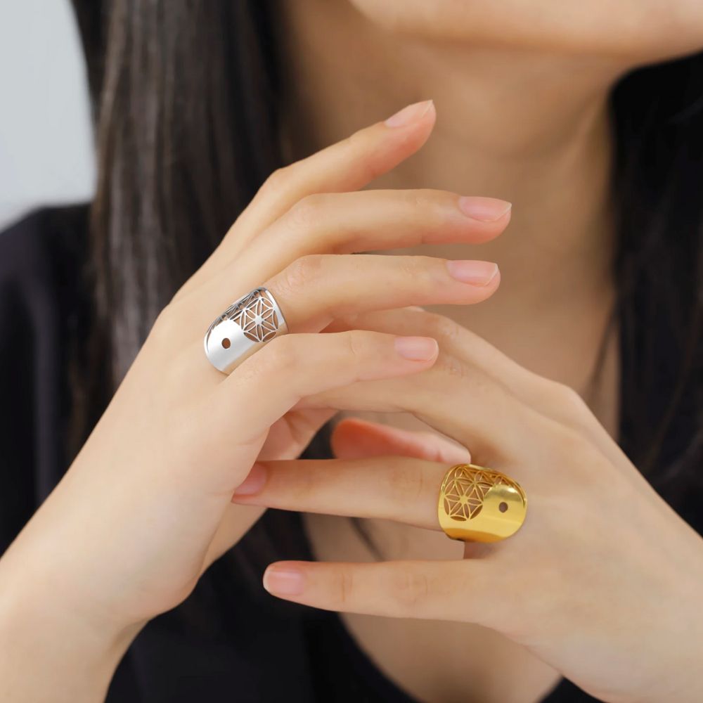 Bague Fleur de Vie YingYang Acier Inoxydable