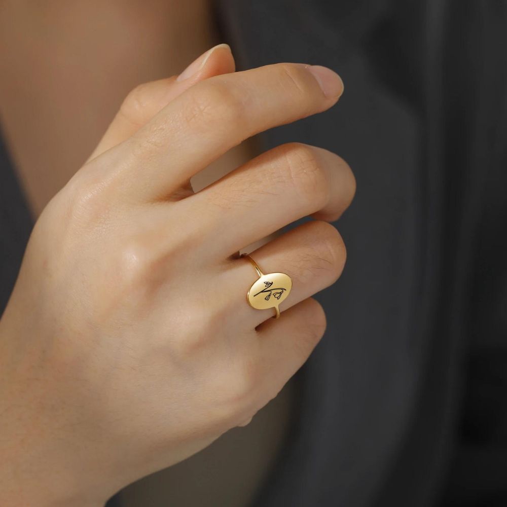 Bague Fleur Dessin Or