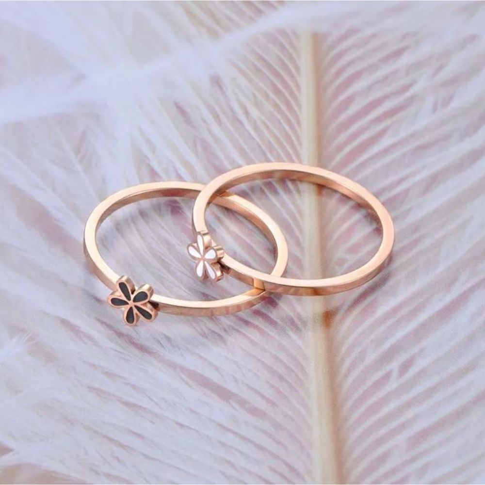 Bague Fleur Rose Acier