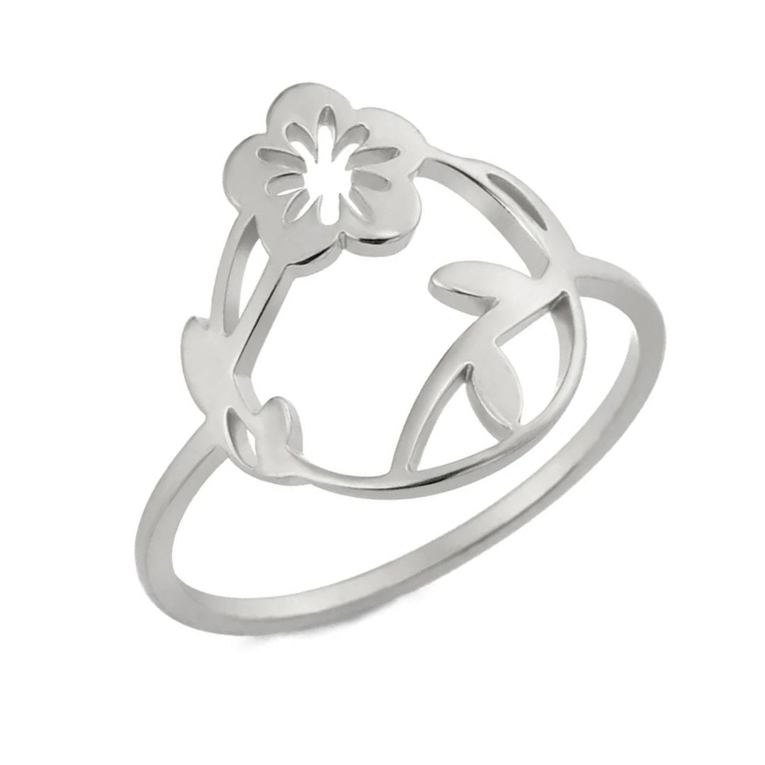 Bague Fleur Acier Inoxydable
