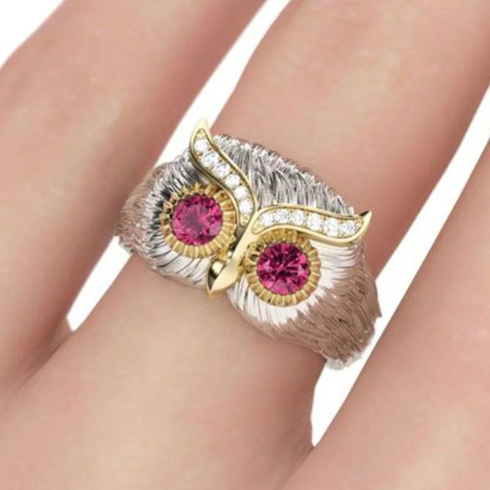 bague en acier inoxydable avec tête de hibou
