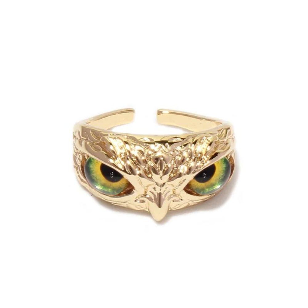 bague hibou regard jaune