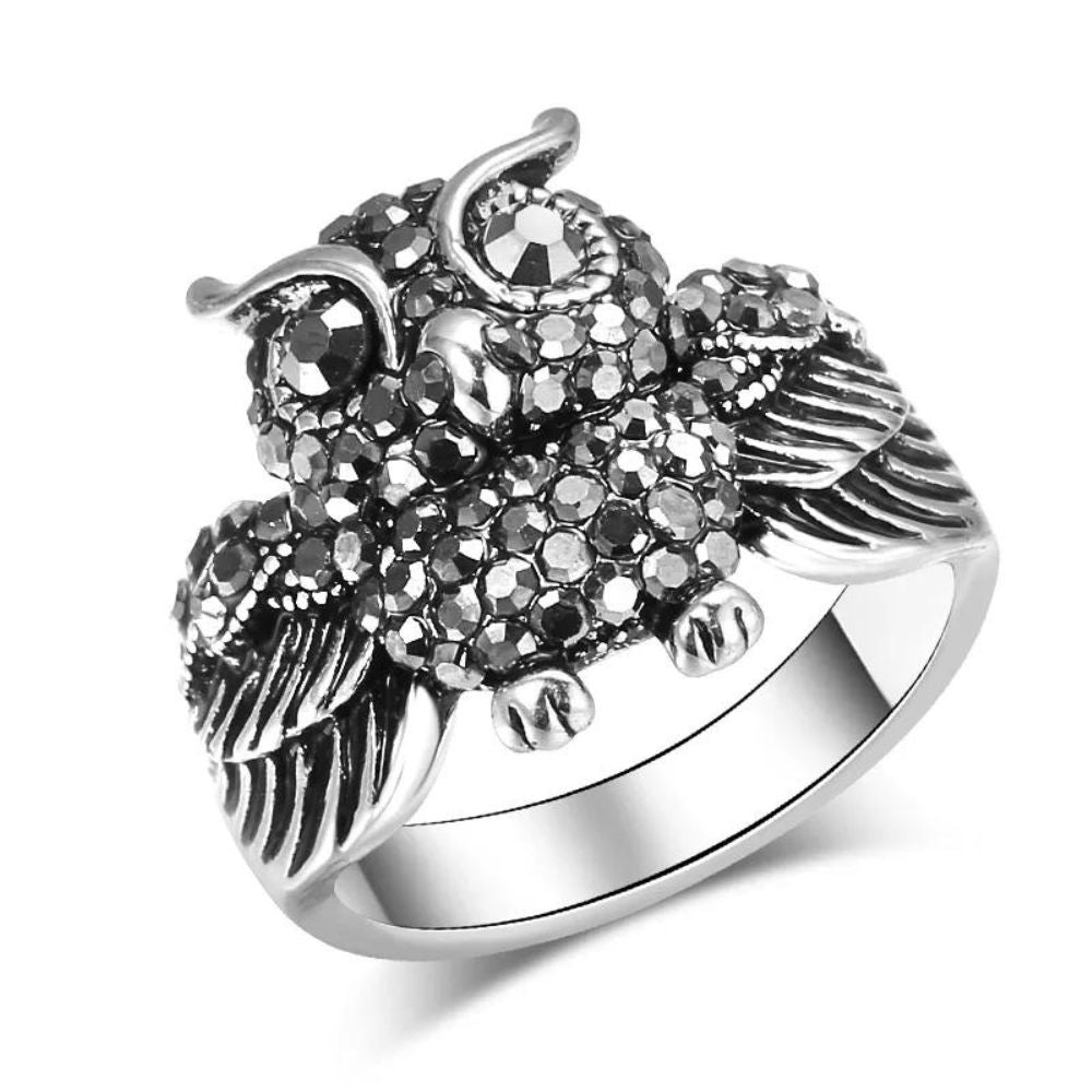 bague hibou strass