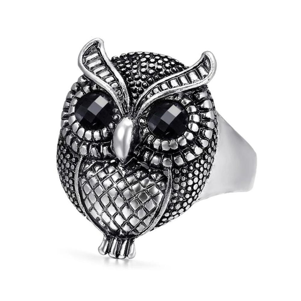 bague hibou yeux noirs