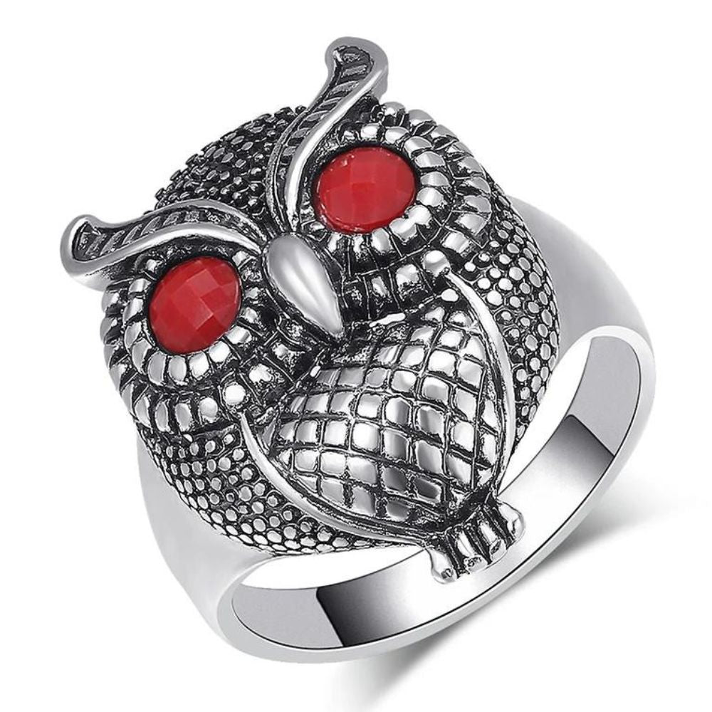 bague hibou yeux rouges