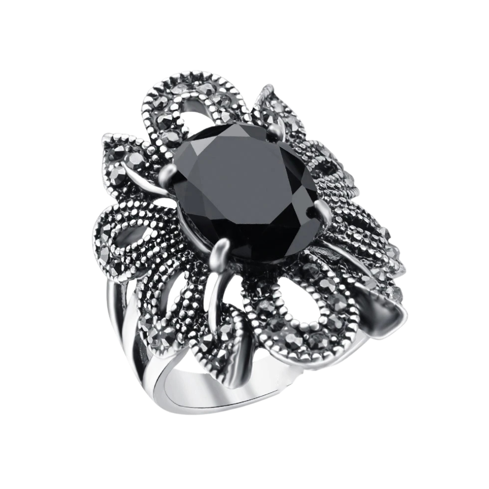 Bague Pierre Noire Fleur