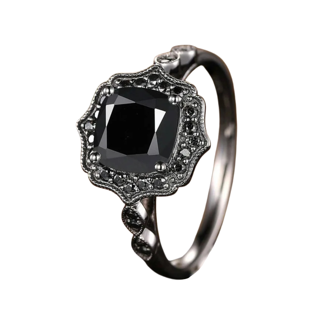 Bague Noire Pierre Carrée