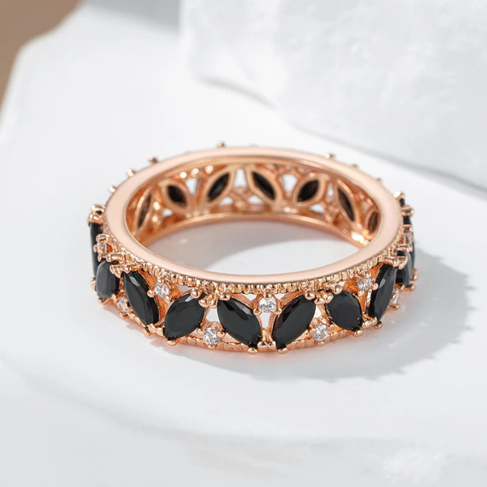 Bague Or Rose Pierres Noires femme