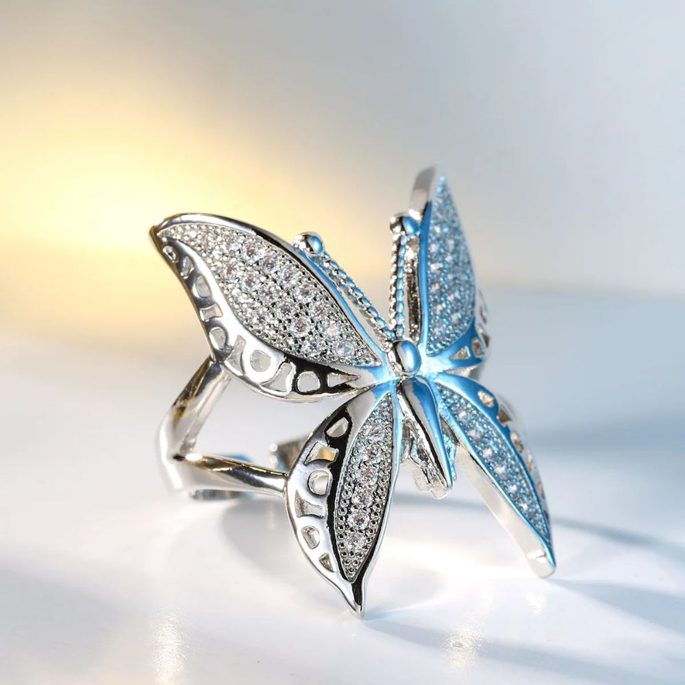 Bague Papillon Argent Vintage Acier Inoxydable