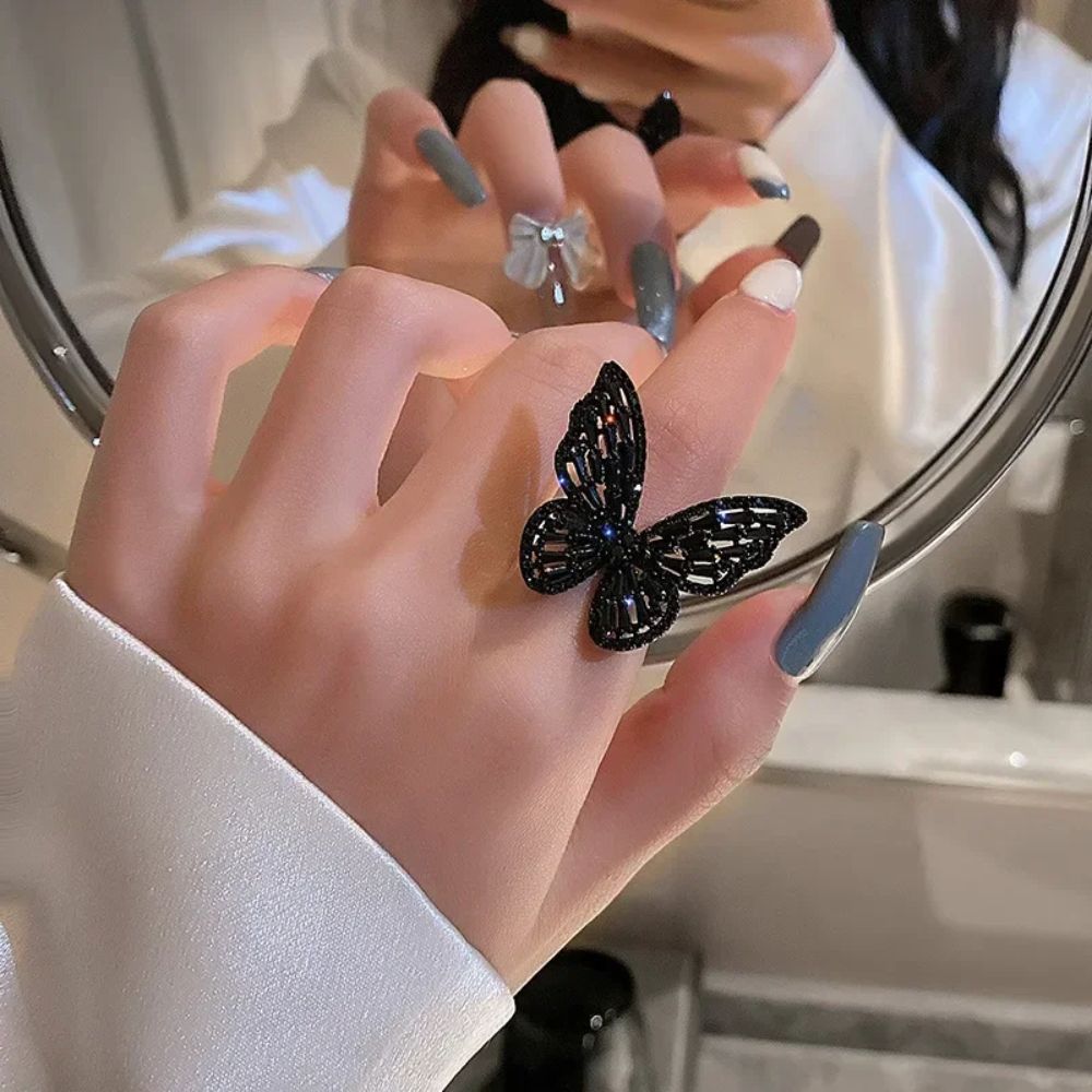 Bague Papillon Noir Acier Inoxydable