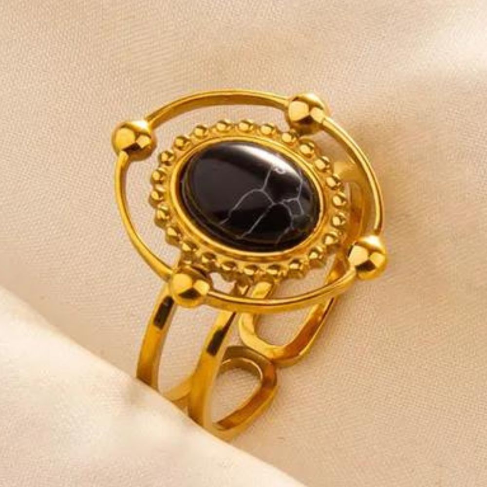 Bague Pierre Noire réglable