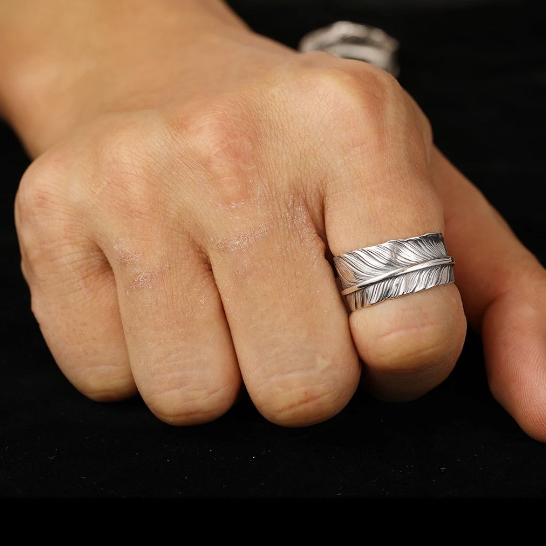 Bague Plume Argent Ouverte Homme