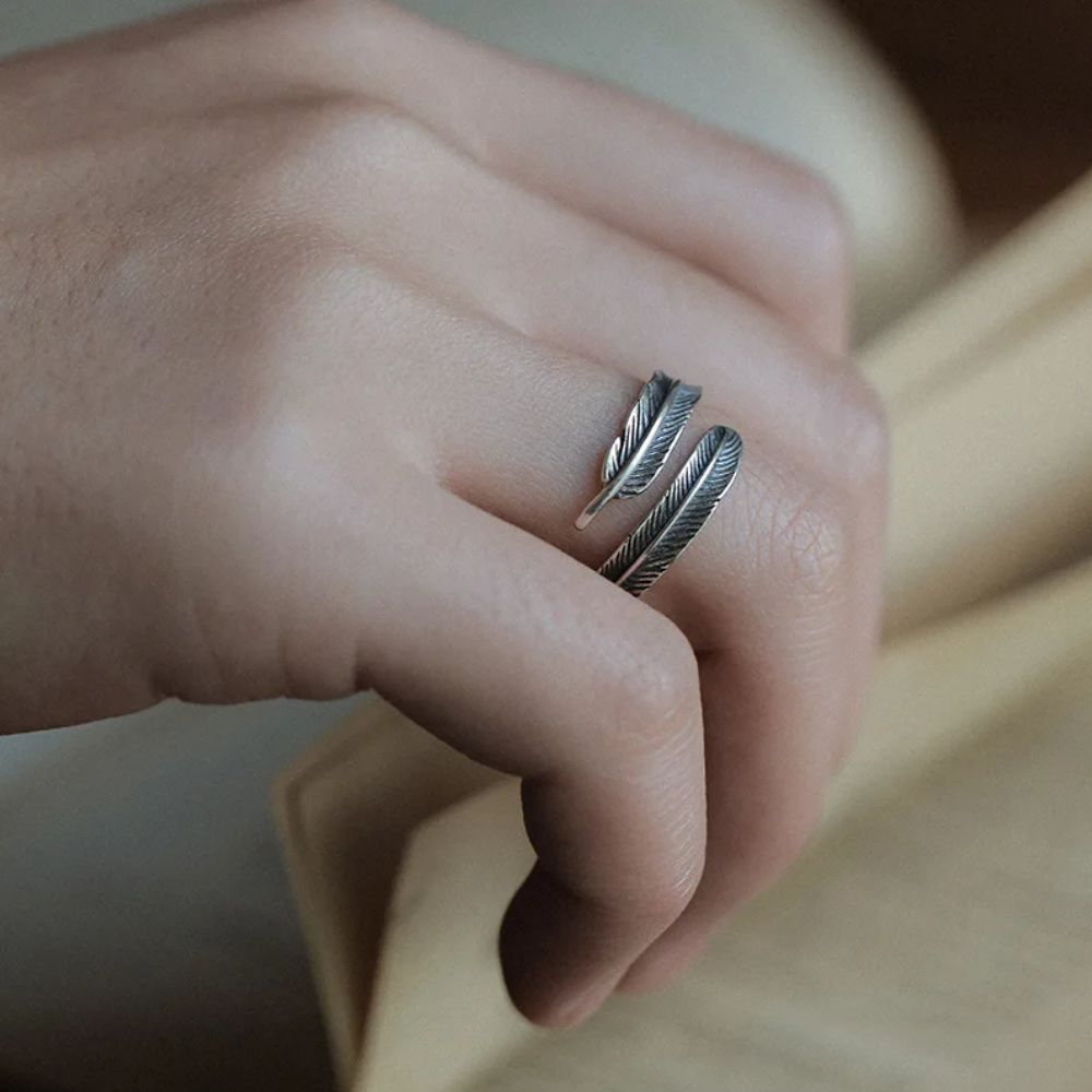 Bague Plume Argent Femme