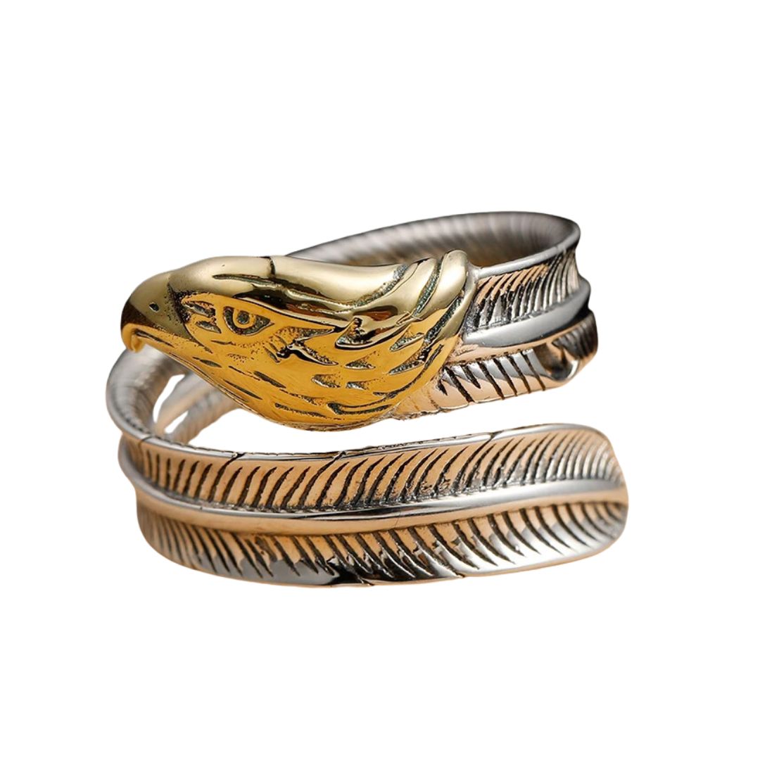 Bague Tête Aigle et Plume
