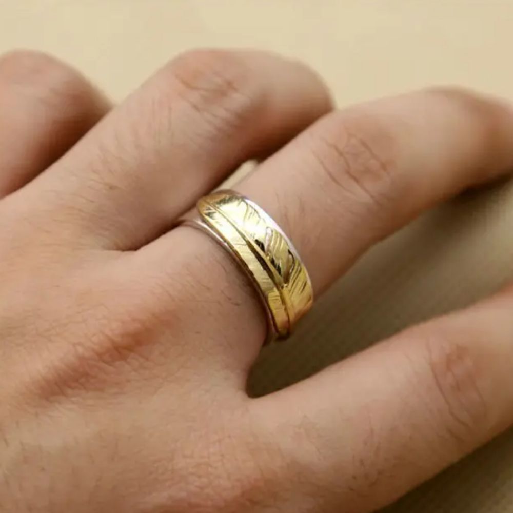 Anneau Argent Plume Or