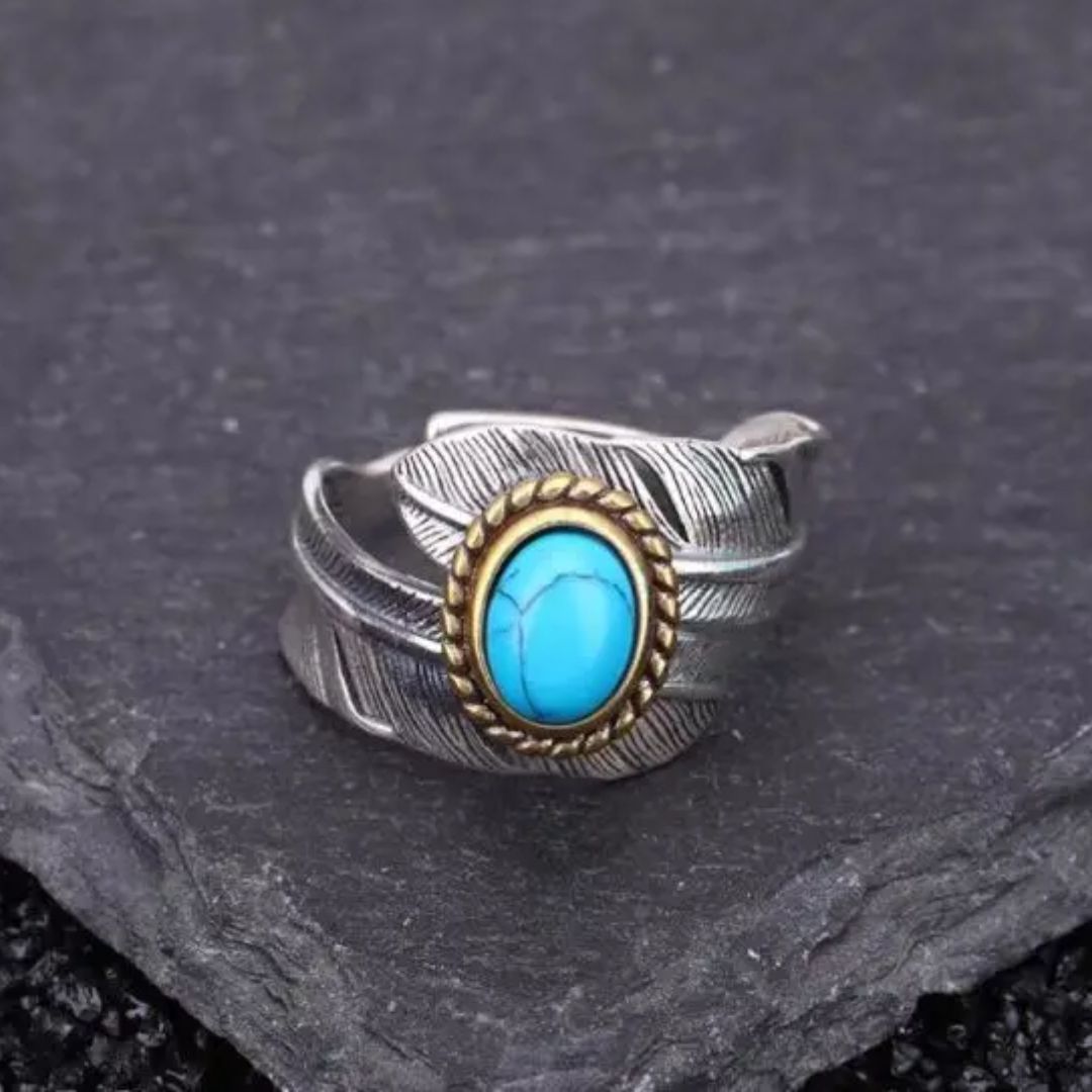Bague Plume Paon Bleue