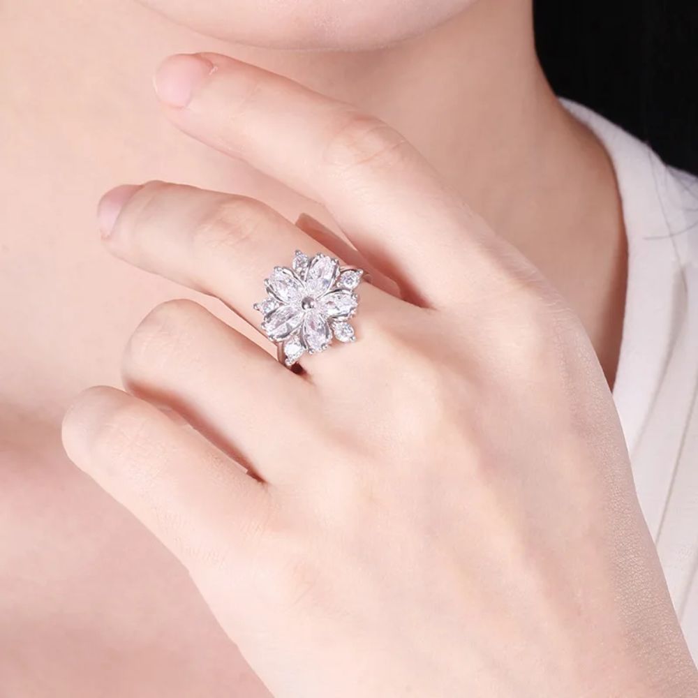 Bague Tendance Fleur Argent