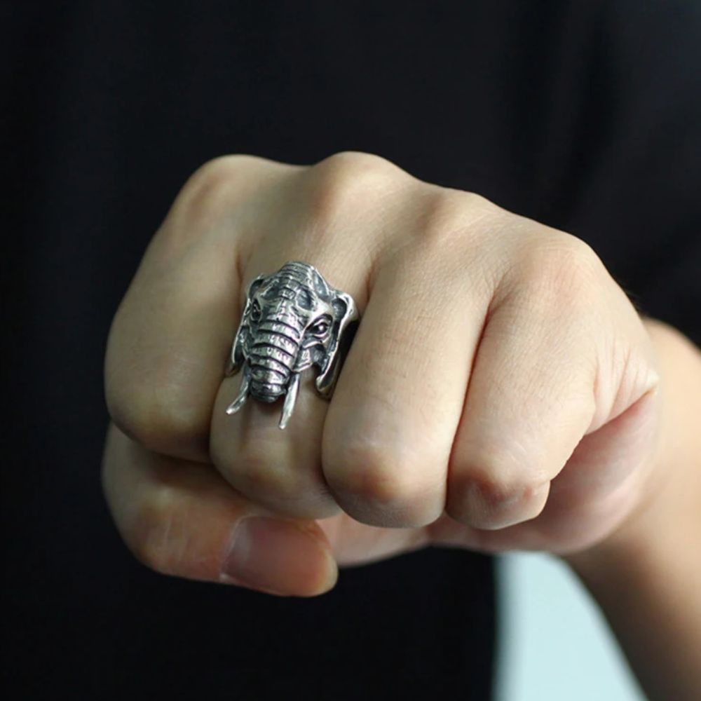 Bague Tête Éléphant Acier
