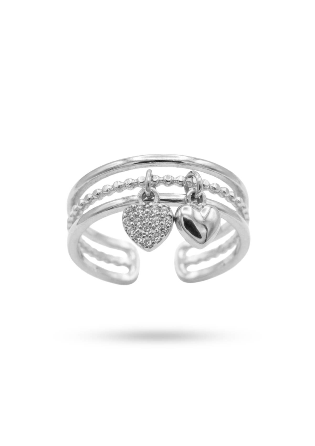 Bague Multirang Breloques Cœurs argent