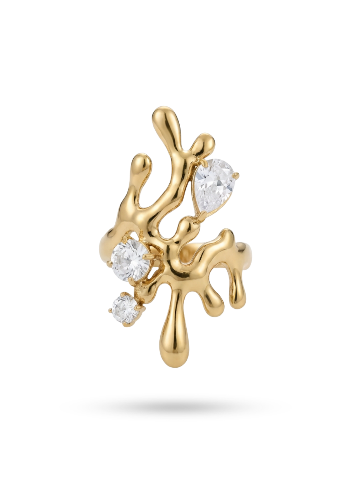 Bague Corail Strass Tendance or
