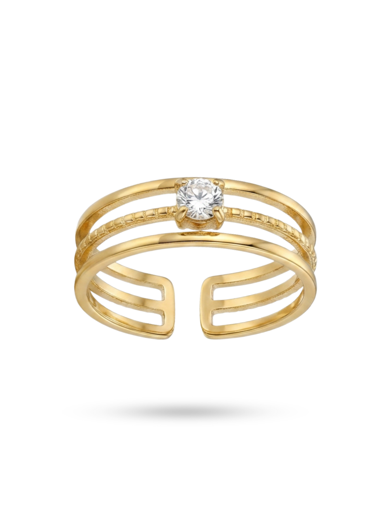 Bague Triple Rang Solitaire or