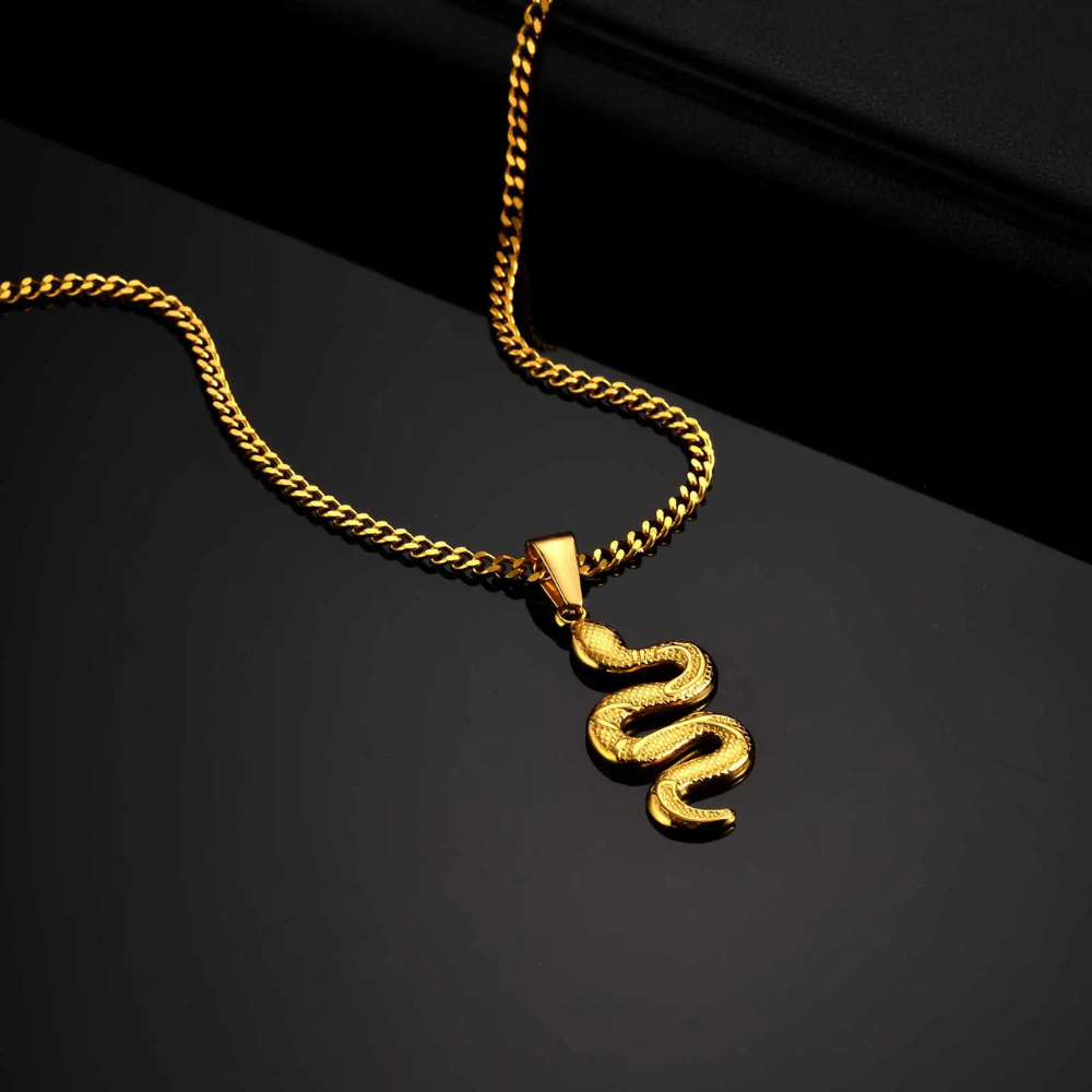 Collier Serpent Homme doré pendentif