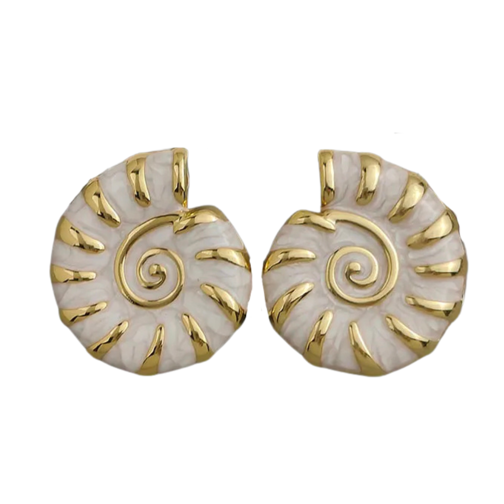 Boucles d'Oreilles Coquillage Or et blanc