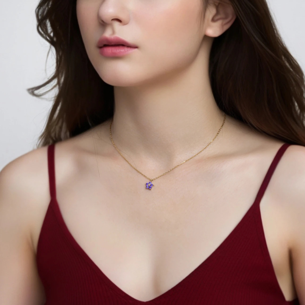 Collier petite Fleur Strass or