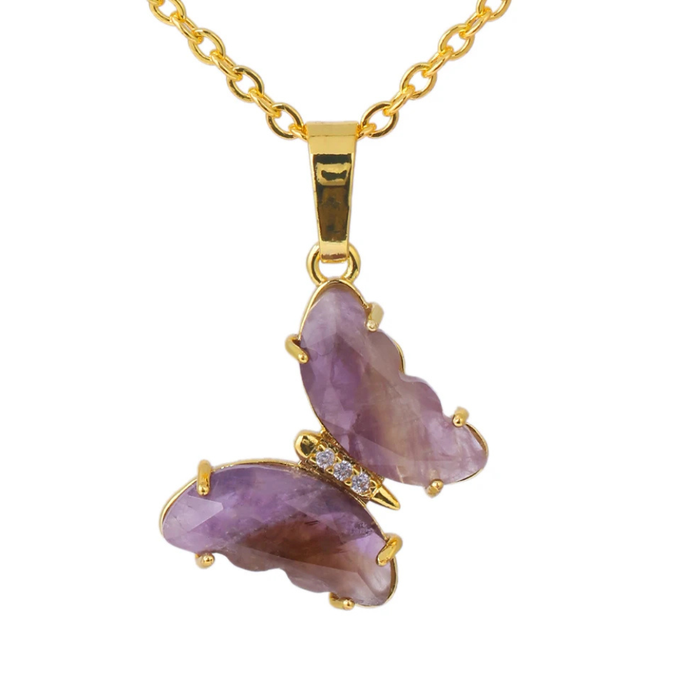 Collier Papillon Pierre violet