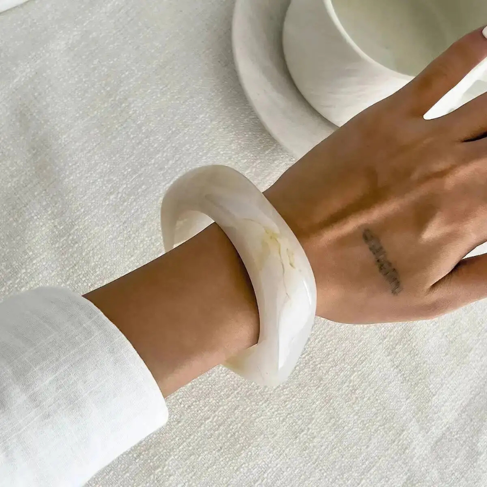 Bracelet Résine Ivoire Effet Pierre