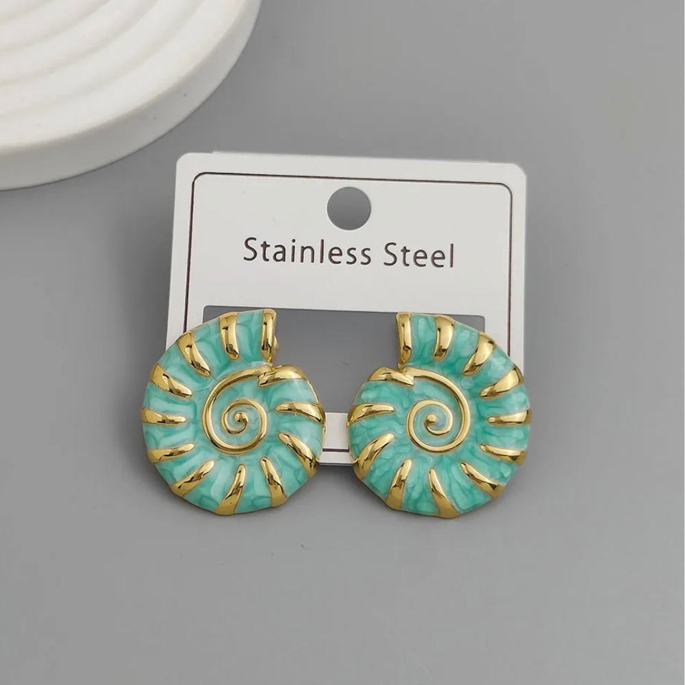 Boucles d'Oreilles Coquillage Or et vert