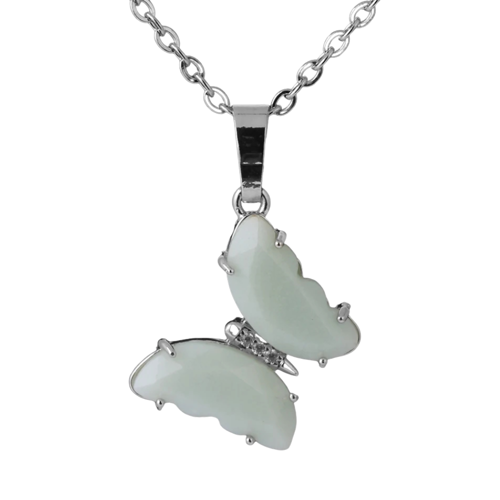 Collier Papillon Pierre vert argent