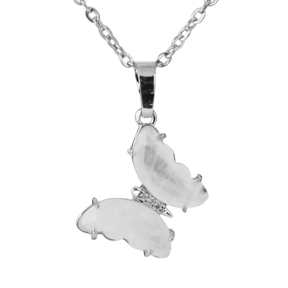 Collier Papillon Pierre blanc argent
