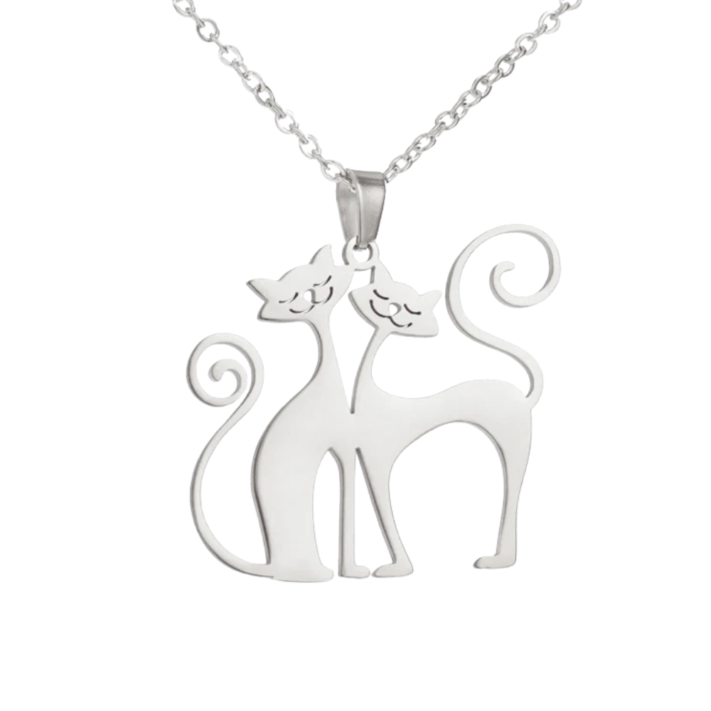 Collier Chats Amoureux argent